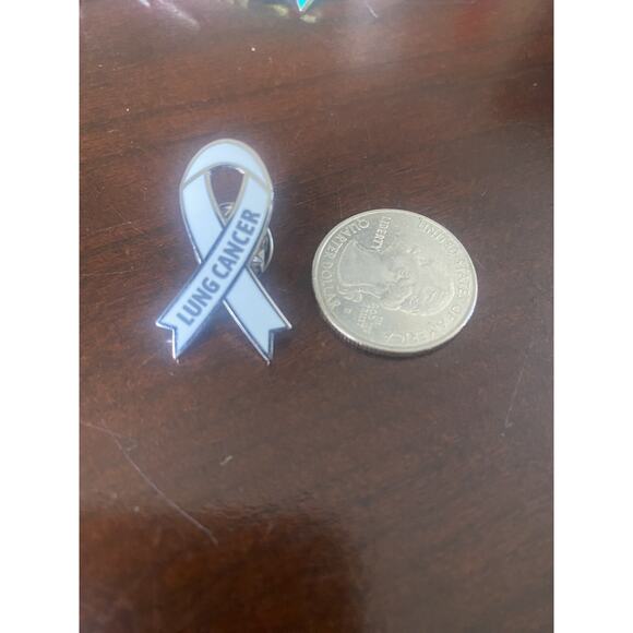 Lung Cancer Awareness Ribbon Lapel Pin Silver Color Metal - Picture 2 of 3